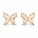 18K gold plated stainless steel butterfly stud earrings with enamel detailing