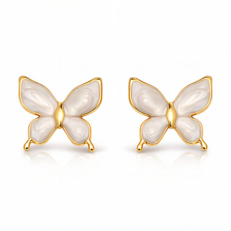 18K gold plated stainless steel butterfly stud earrings with enamel detailing
