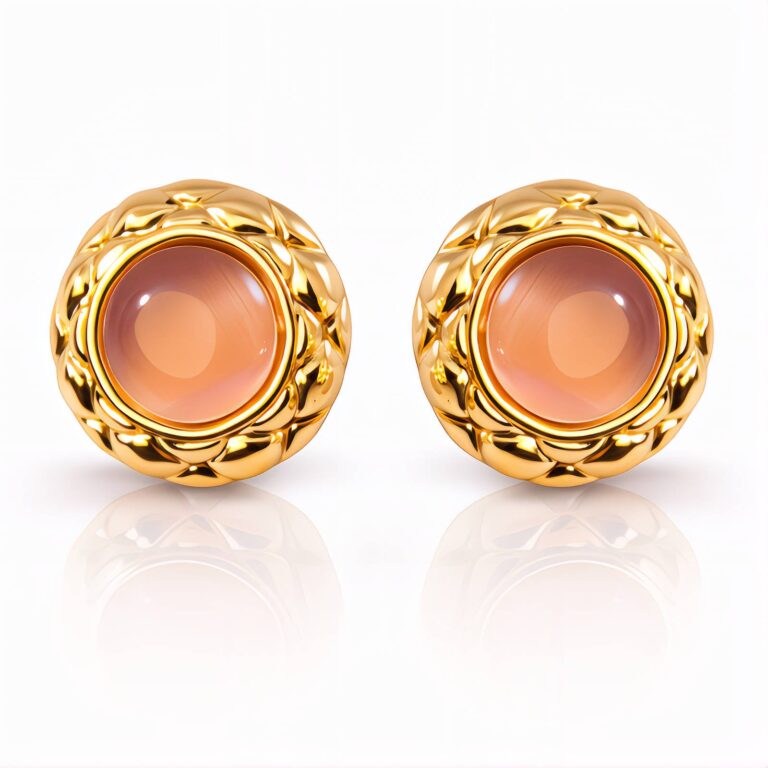 18K gold plated stainless steel stud earrings on white background
