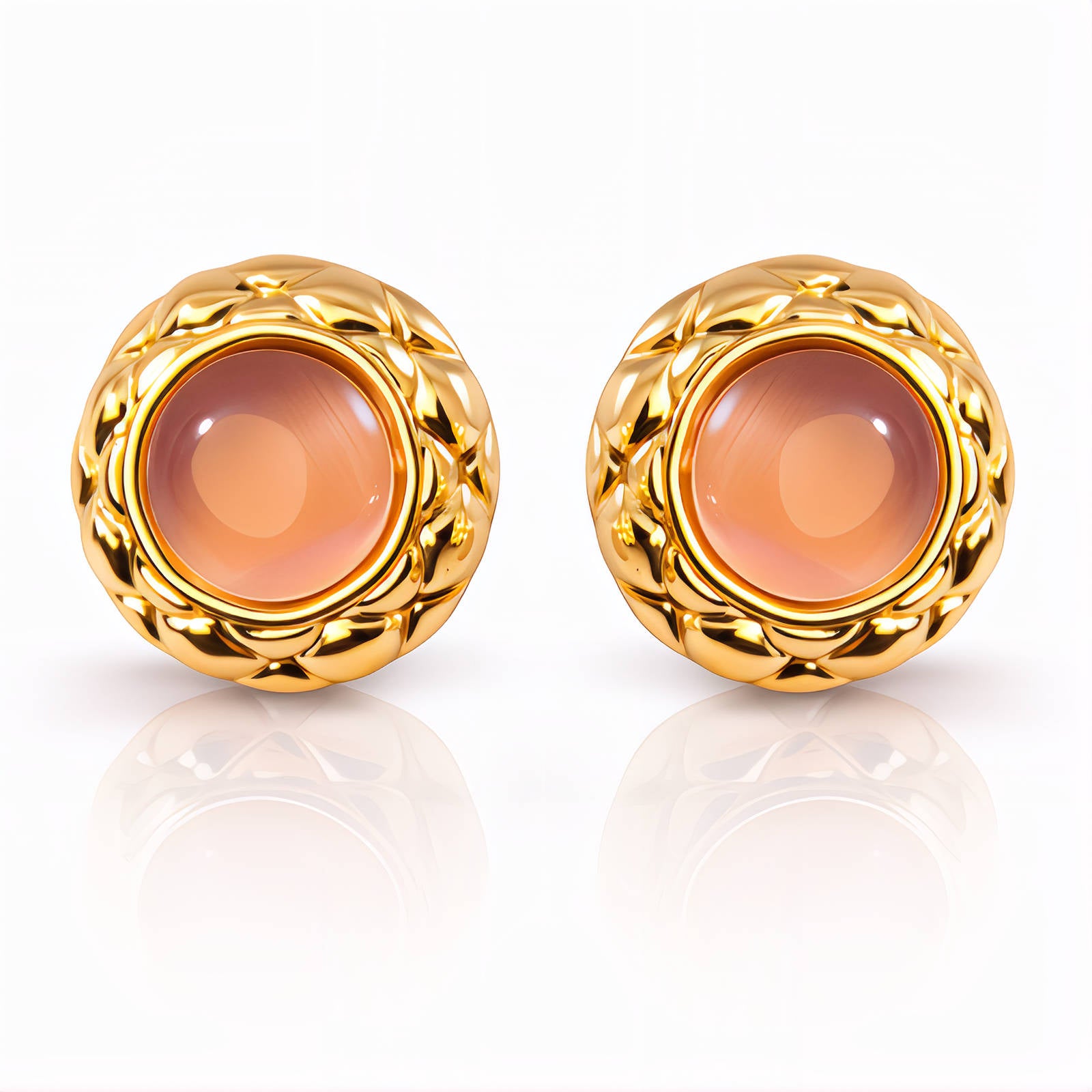 91507-0_102113 18K gold plated stainless steel stud earrings on white background