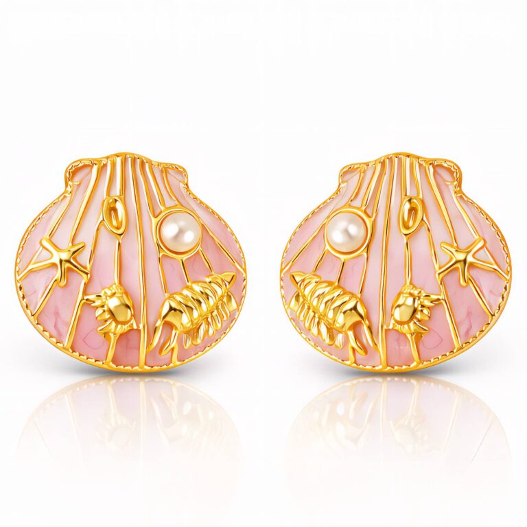 18K gold plated starfish crab lobster stud earrings on white background