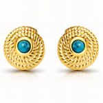 18K gold plated stainless steel stud earrings on white background