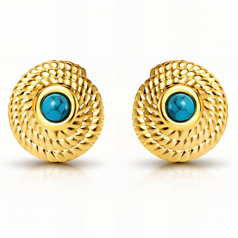 18K gold plated stainless steel stud earrings on white background