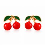 18K gold plated cherry stud earrings with enamel detail on stainless steel