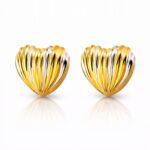 18K gold plated stainless steel heart stud earrings on white background
