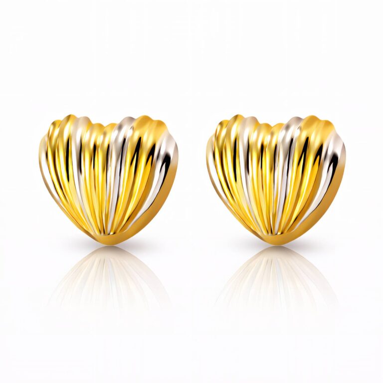 18K gold plated stainless steel heart stud earrings on white background