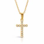 18K gold plated stainless steel cross necklace with cubic zirconia pendant on adjustable chain