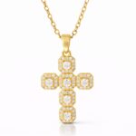 18K gold plated stainless steel cross necklace with cubic zirconia
