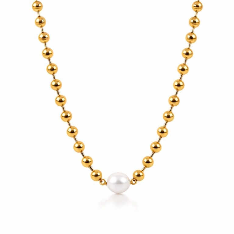 18K gold plated stainless steel pearl imitation necklace with lobster claw clasp