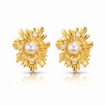 18K gold plated stainless steel flower stud earrings front view