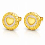 18K gold plated stainless steel heart stud earrings on white background