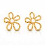 18K gold plated flower pearl stud earrings on white background