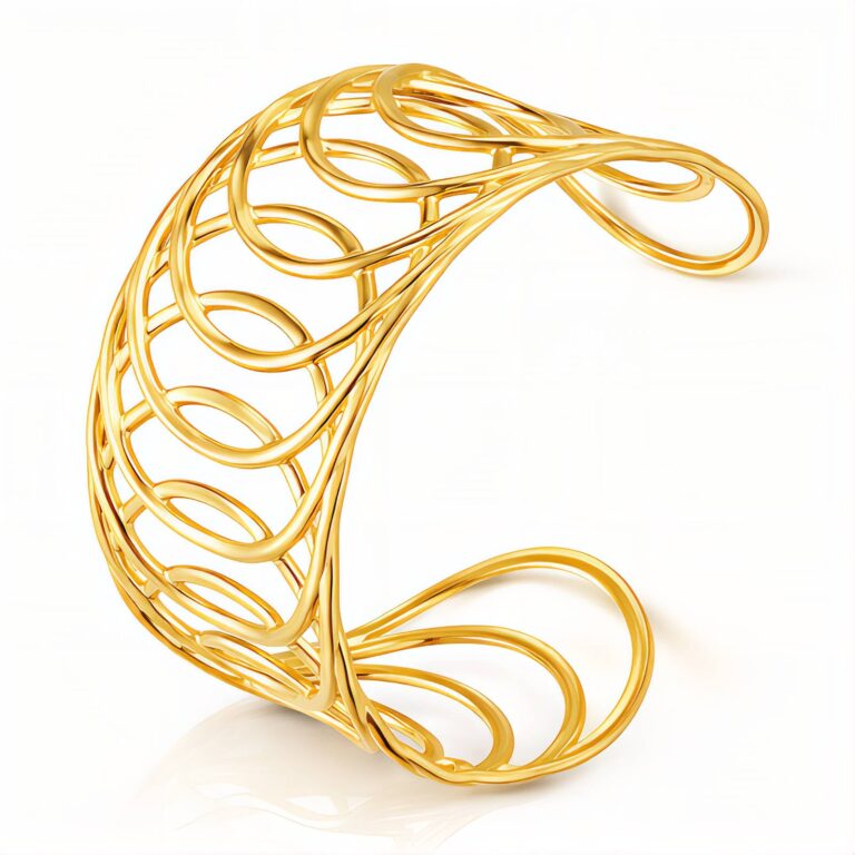 18K gold plated stainless steel bracelet with 5cm diameter and 3.3cm width