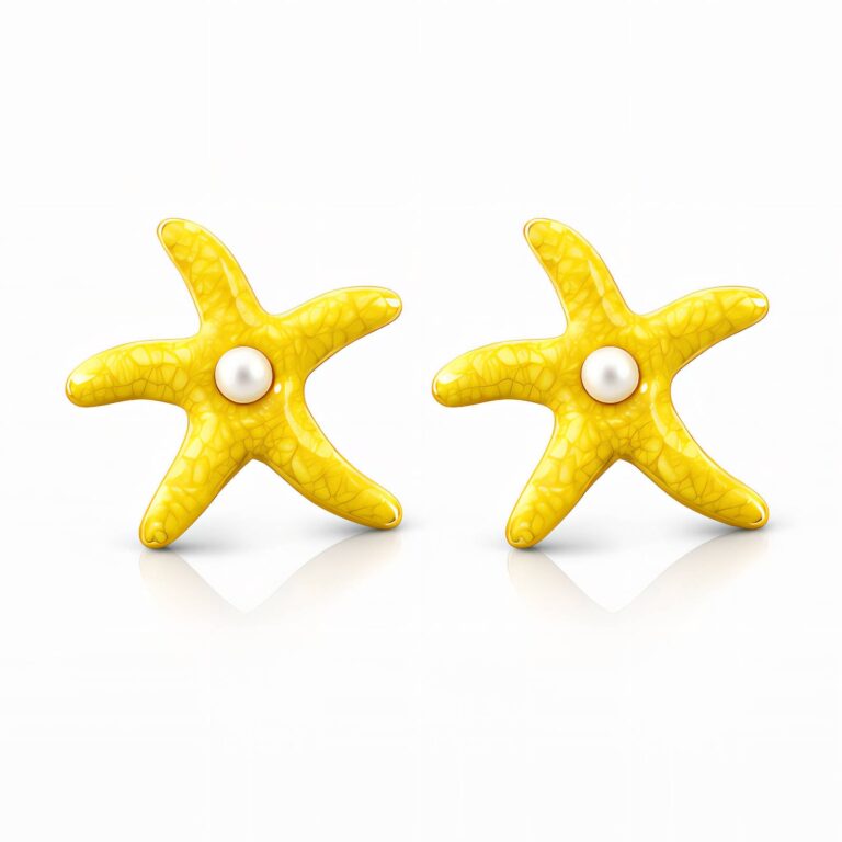 18K gold plated starfish pearl stud earrings on white background