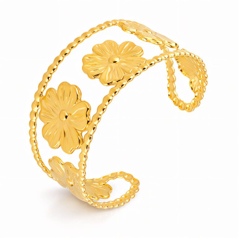 Flower Meadow 18K gold plated stainless steel bracelet on white background