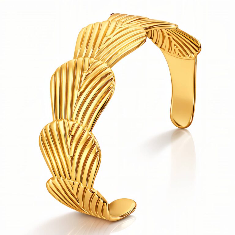 18K gold plated stainless steel seashell bracelet on white background