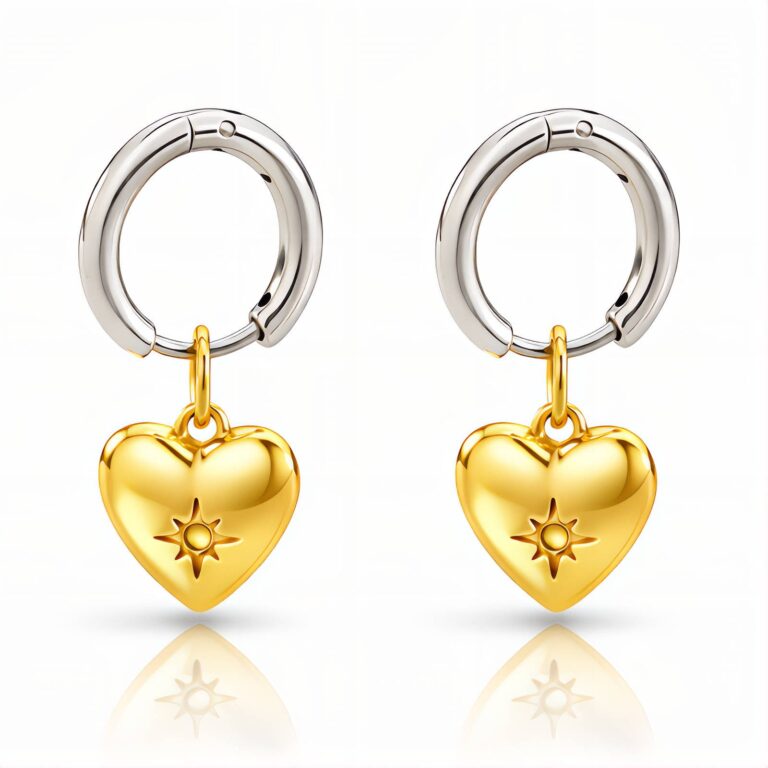 18K gold plated stainless steel heart earrings front view