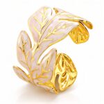 18K gold plated leaf design stainless steel bracelet on white background