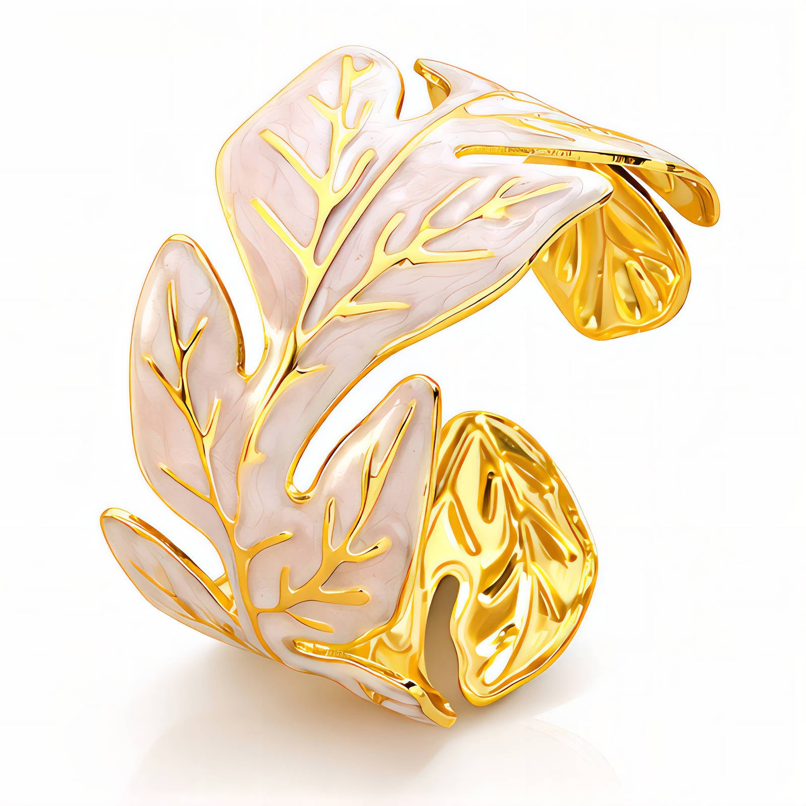 91579-0_10032_105712 18K gold plated leaf design stainless steel bracelet on white background