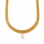 18K gold plated steel necklace with pearl imitation pendant on white background
