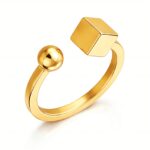 Adjustable 18K gold plated stainless steel ring on white background
