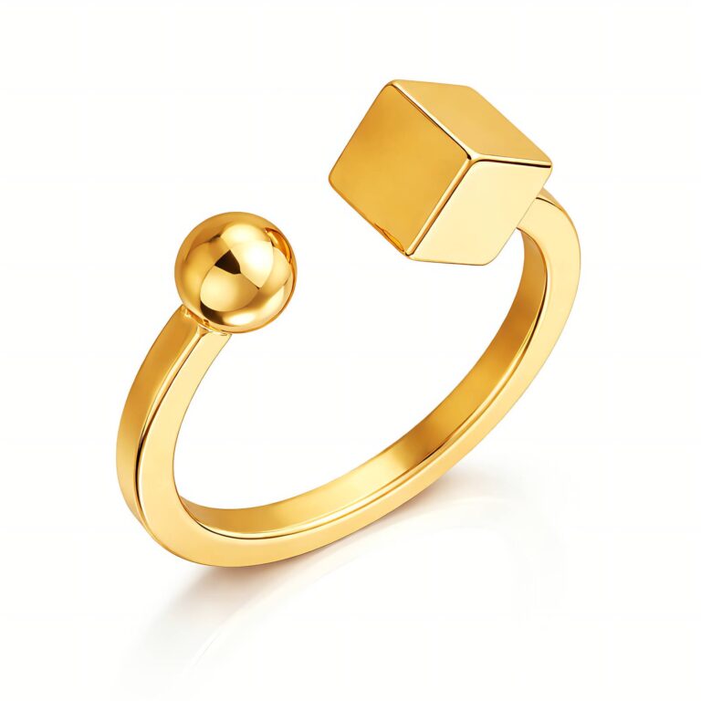 Adjustable 18K gold plated stainless steel ring on white background
