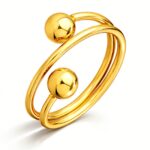 Adjustable 18K gold plated stainless steel ring on white background