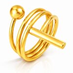 Adjustable 18K gold plated stainless steel ring on white background