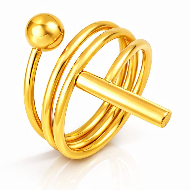 Adjustable 18K gold plated stainless steel ring on white background