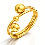 Adjustable 18K gold plated stainless steel ring on white background