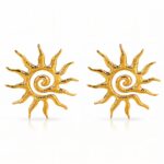 18K gold plated stainless steel Suns stud earrings front view