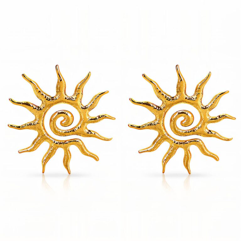 18K gold plated stainless steel Suns stud earrings front view