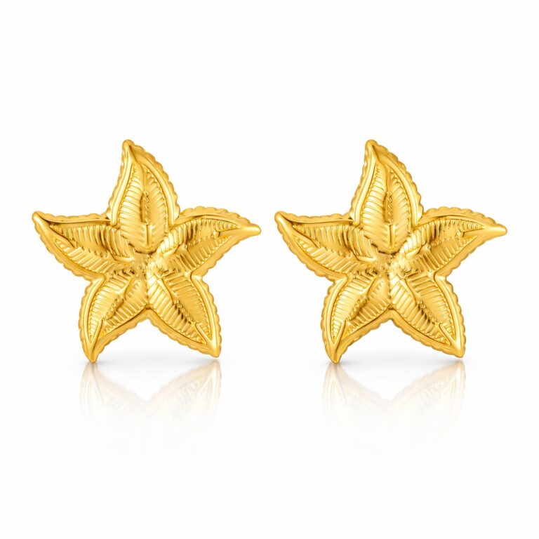 18K gold plated stainless steel flower stud earrings on white background