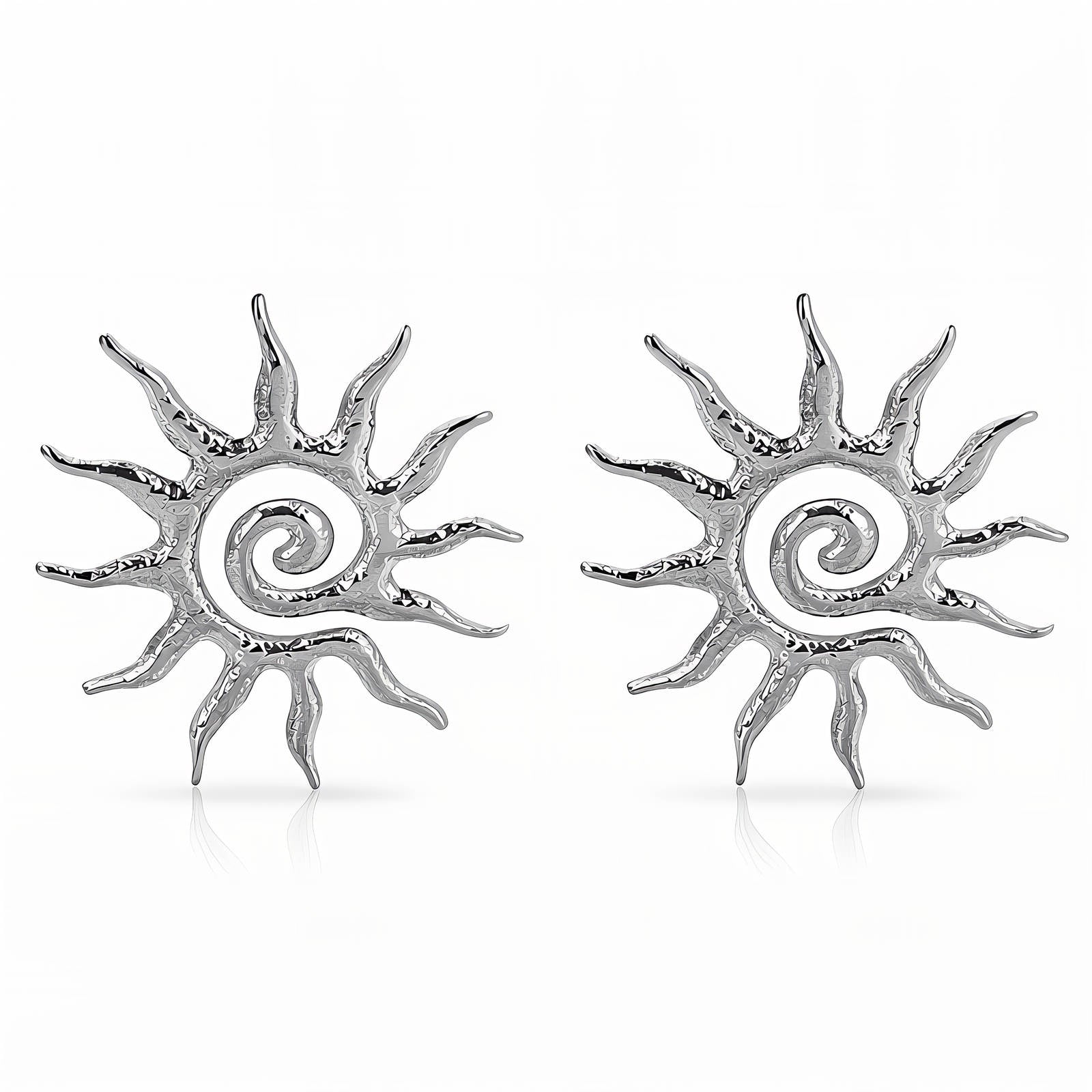 91606-0_115627 Stainless steel Suns stud earrings sized 3.3 by 3 cm with smooth finish