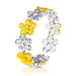 Adjustable flower meadow ring in 18K gold plated stainless steel