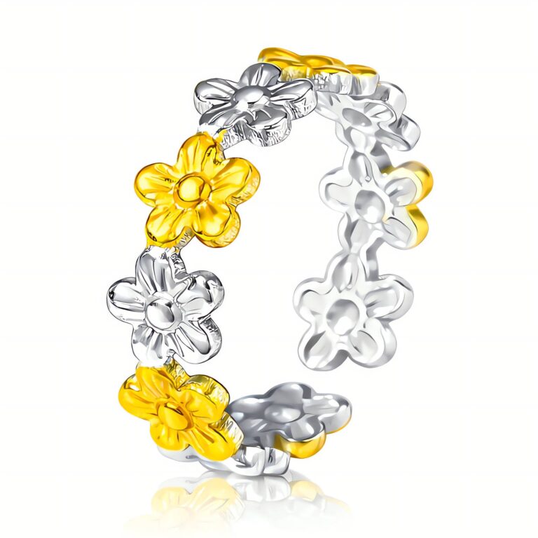 Adjustable flower meadow ring in 18K gold plated stainless steel