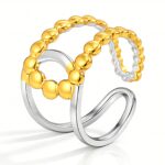 Adjustable 18K gold plated stainless steel ring on white background