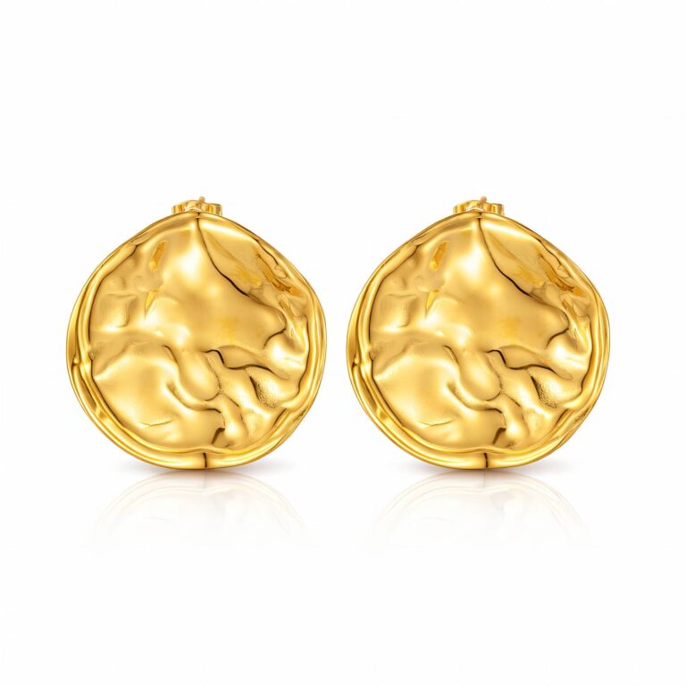 18K gold plated stainless steel circle earrings on white background