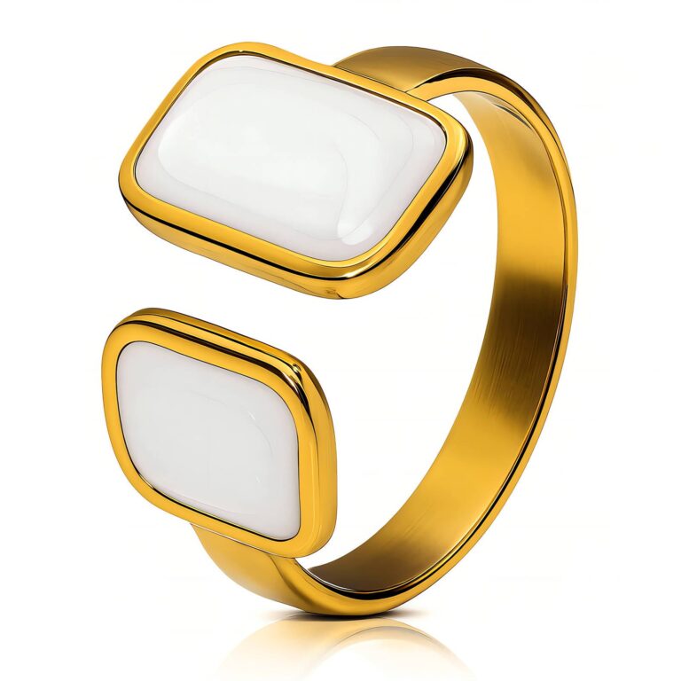adjustable 18K gold plated stainless steel ring with enamel finish