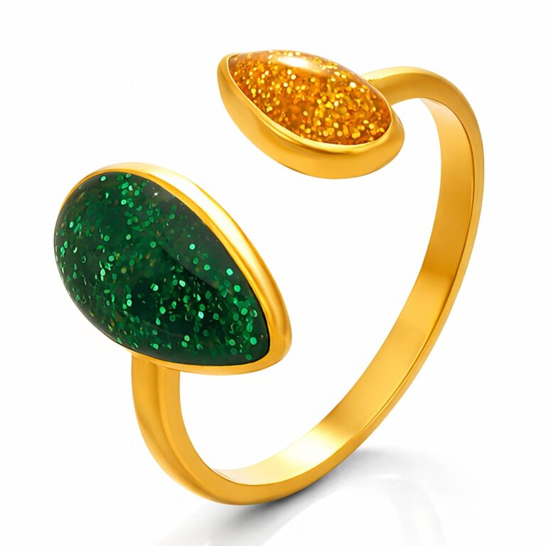 Adjustable 18K gold plated stainless steel ring on white background