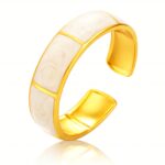 Adjustable 18K gold plated stainless steel ring with enamel detail