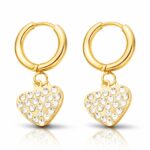 18K gold plated stainless steel heart earrings with cubic zirconia
