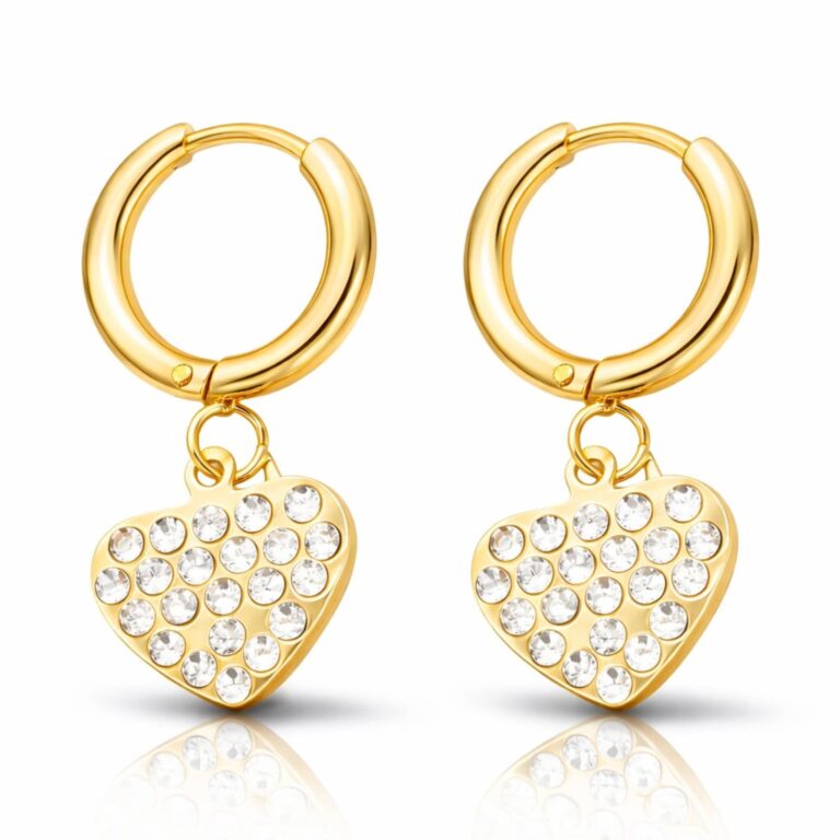 18K gold plated stainless steel heart earrings with cubic zirconia