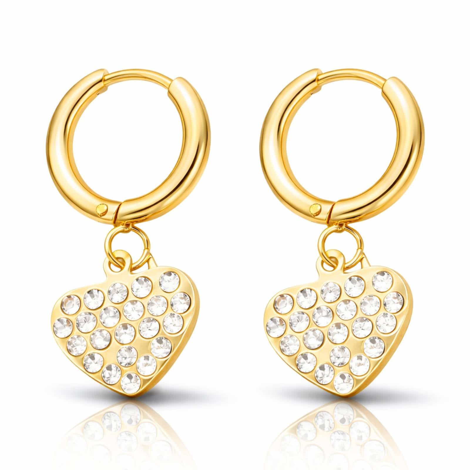 91649-0 18K gold plated stainless steel heart earrings with cubic zirconia