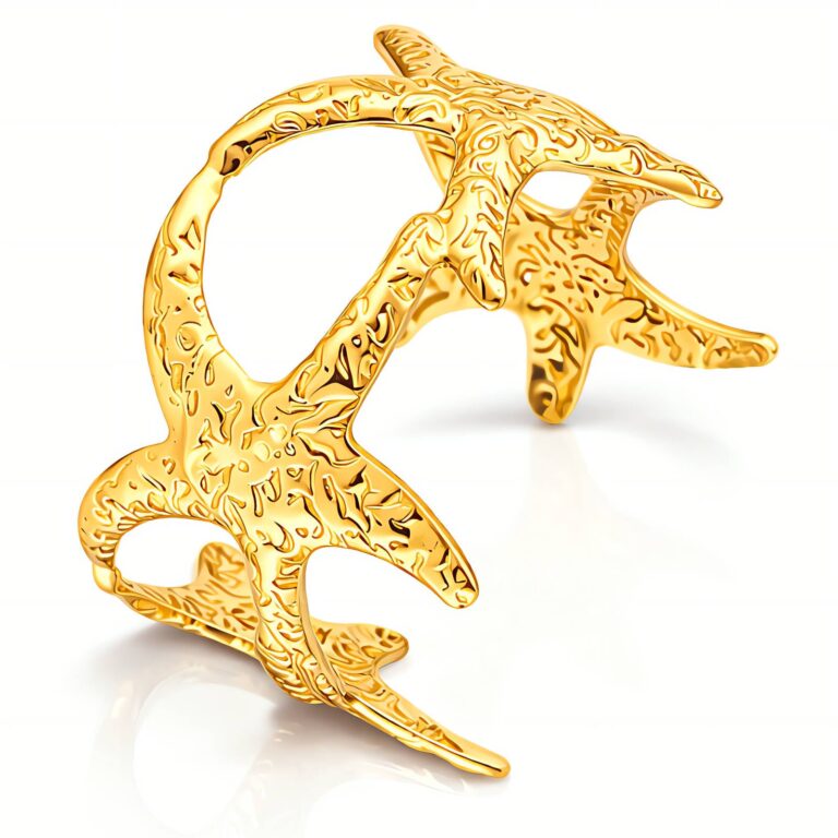 18K gold plated stainless steel starfish bracelet on wrist