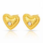 18K gold plated stainless steel heart stud earrings with cubic zirconia