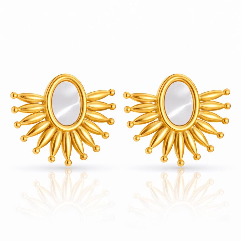 18K gold plated stainless steel stud earrings on white background