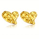 18K gold plated stainless steel heart earrings on white background