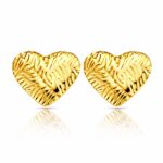 18K gold plated stainless steel heart-shaped stud earrings on white background