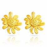 18K gold plated stainless steel flower stud earrings on white background